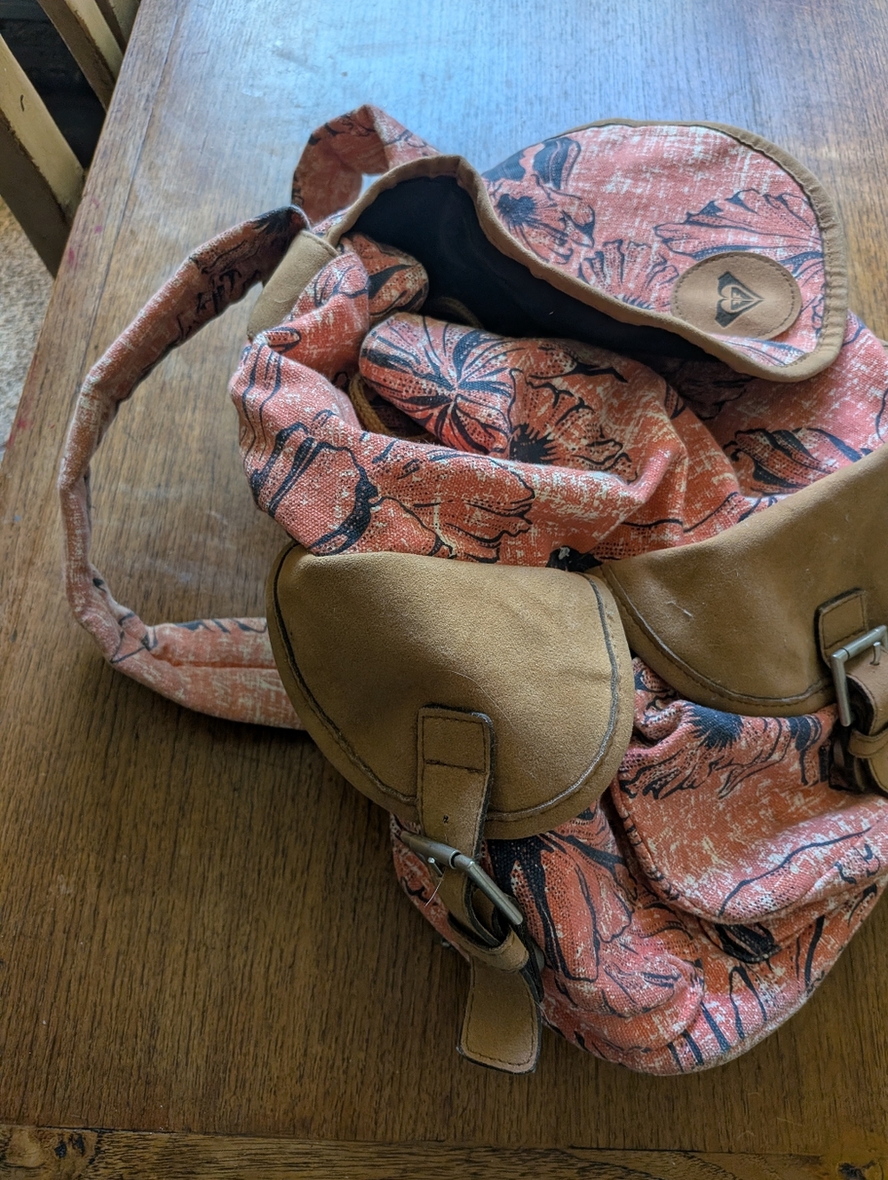 Roxy Blue And Pink Floral Canvas Backpack - Picture 3 of 7